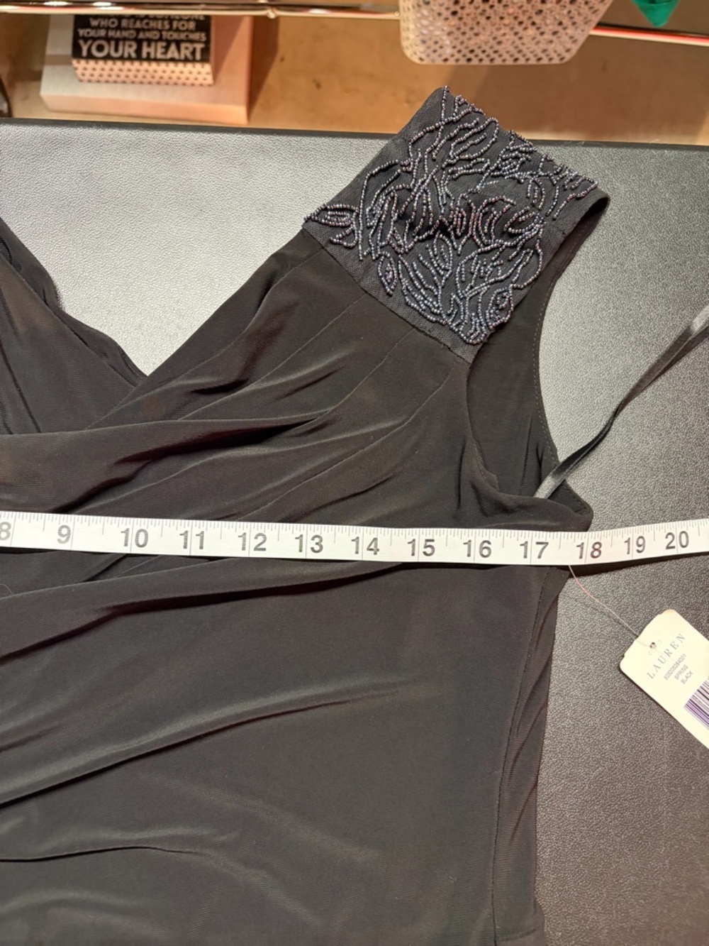 Lauren Ralph Lauren Black Beaded Shoulder Maxi Gown Size 14 Formal Dress - Picture 10 of 11